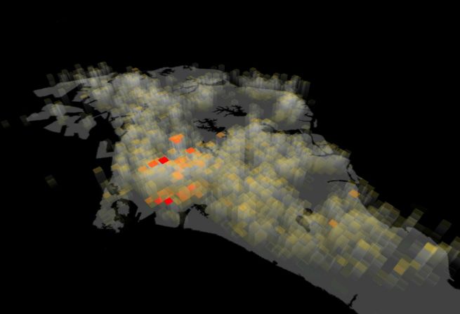 By using data from cell phone networks in Singapore, maps can be created to visualize where usage is highest helping those using the data identify where the number of people -- or crowds -- is highest (pictured).