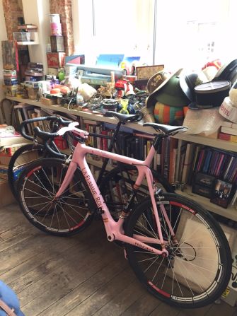Talking of pink this extremely lightweight bike was a special edition designed by Smith for cycling fashion brand La Flamme Rouge, which takes its name from the red flag that is waved when there is one kilometer to go in a Tour de France stage.