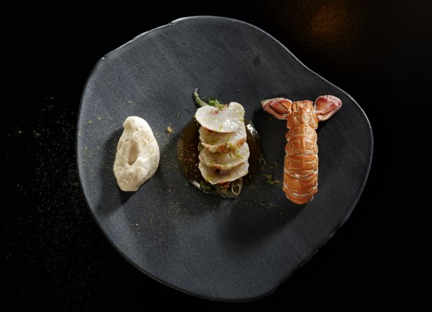 <a href="index.php?page=&url=http%3A%2F%2Fwww.thetestkitchen.co.za%2F" target="_blank" target="_blank">The Test Kitchen</a> in Cape Town is another restaurant thrilling diners with its flair for the dramatic. One bold dish (pictured) includes barbequed langoustine "en gele" and langoustine tataki with liquorice powder. 