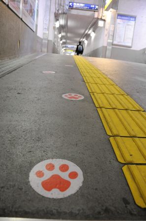In Wakayama City station, a special path indicates the way to the platform for the Kishigawa Line, which heads for Kishi Station.
