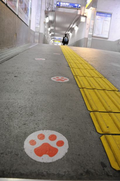 In Wakayama City station, a special path indicates the way to the platform for the Kishigawa Line, which heads for Kishi Station.