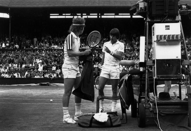 Jimmy Connors (right) survived as a baseline player during the rise of the serve-and-volley era. He won two Wimbledon singles titles, including a five-set victory over rival McEnroe (left) in the 1982 final.