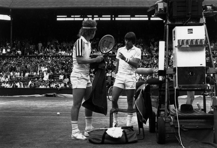 Jimmy Connors (right) survived as a baseline player during the rise of the serve-and-volley era. He won two Wimbledon singles titles, including a five-set victory over rival McEnroe (left) in the 1982 final.  