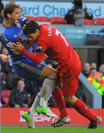 Chiellini was not the first player Suarez had bit. During his time with Ajax Amsterdam, he earned a seven-game ban for biting a PSV Eindhoven player in 2010. While with Liverpool, he missed a further 10 matches after biting Chelsea's Branislav Ivanovic in 2013.