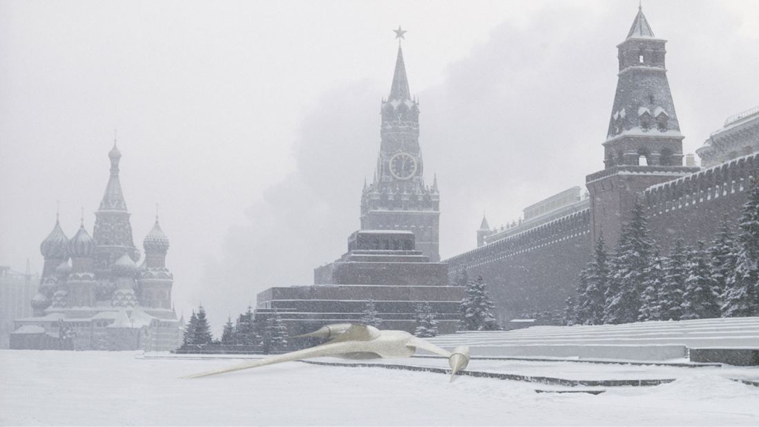 Not quite cold enough to slash open a tauntaun's belly and climb inside for warmth, but still chilly. This photo shows a ship used by Princess Padme in Moscow's Red Square.