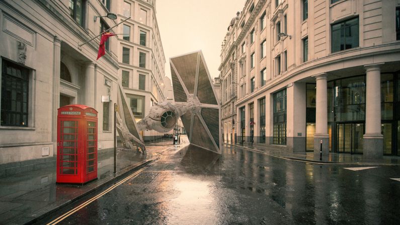 The Force is strong with this one. But the cellphone signal isn't, so better park and use a London phone box. "'Star Wars' is an imaginary universe and bringing elements from this universe in our real world seemed to be a very interesting contrast to work on," Amiard tells CNN.