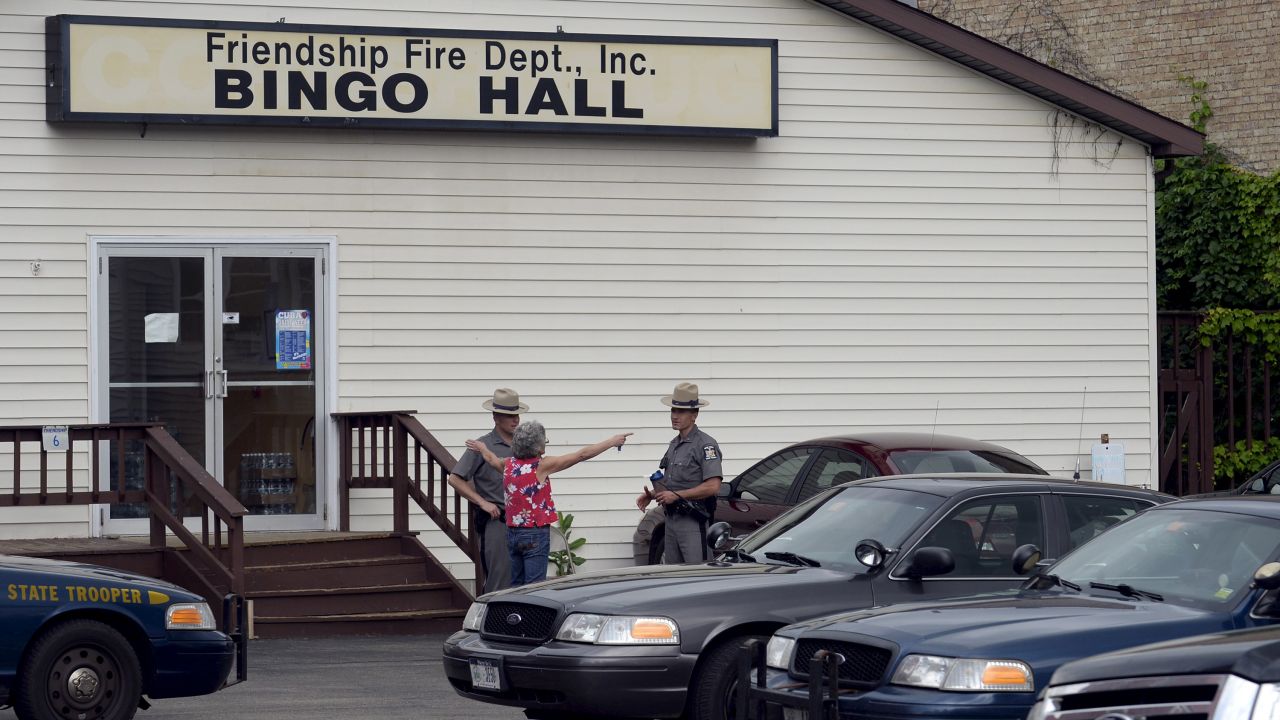 Police visit a bingo hall in Friendship, New York, on Sunday, June 21, as they continue to <a href="http://www.cnn.com/2015/06/12/us/gallery/new-york-prison-escape-manhunt-photos/index.html" target="_blank">search for two convicted murderers</a> who escaped from prison earlier this month. 