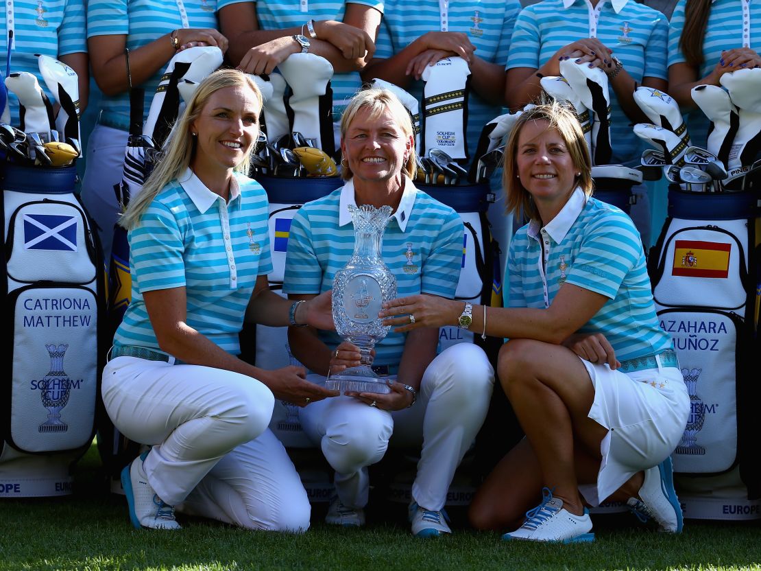Carin Koch (left) poses as part of the triumphant European Solheim Cup team of 2013.