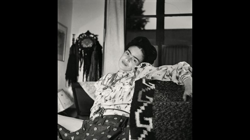 A casual moment with the artist in her home. Kahlo was 44 years old in this photograph. Freund became a great admirer of Kahlo and her husband's work. 