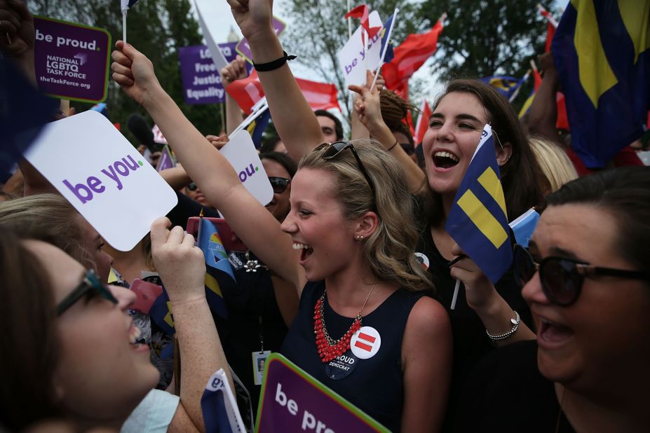 Same-sex marriage activists and supporters rejoice in Washington after the ruling.