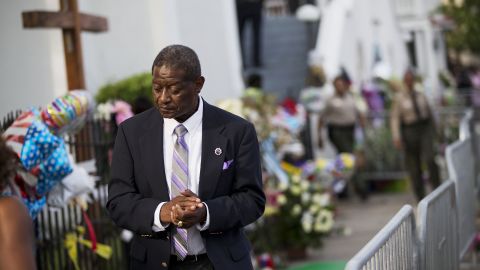 Church member Thomas Rose leaves a wake for Pinckney that was held on Thursday, June 25.