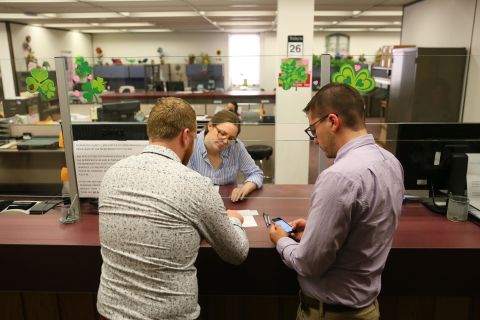 Eric Braman, left, and Kris Katkus were the first to register for a marriage license in Kalamazoo, Michigan, after the Supreme Court ruling.