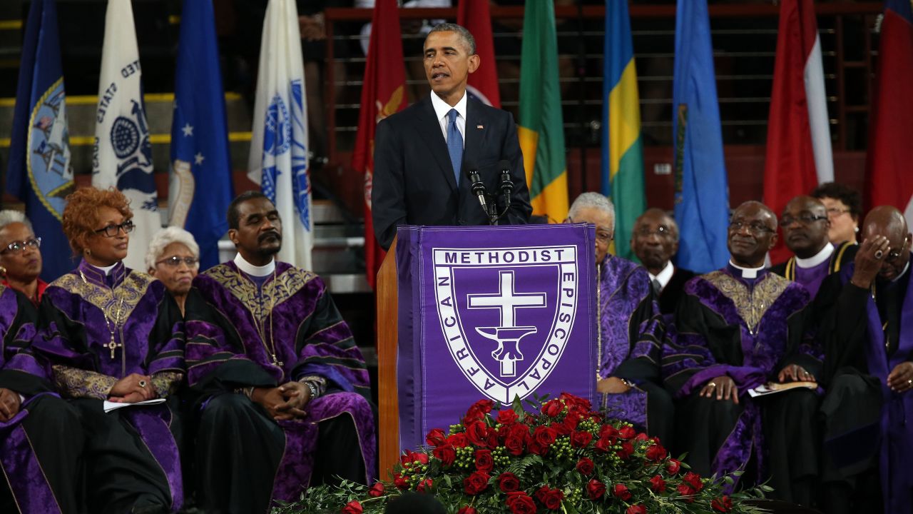 President Barack Obama delivers the eulogy for South Carolina state Sen. Clementa Pinckney on Friday, June 26. Pinckney was a pastor at the Charleston, South Carolina, church where <a href="http://www.cnn.com/2015/06/18/us/gallery/charleston-south-carolina-church-shooting/index.html" target="_blank">he and eight other people were fatally shot</a> on June 17. Pinckney was 41 years old. "We are here today to remember a man of God who lived by faith," Obama said. "A man who believed in things not seen. A man who believed there were better days ahead, off in the distance. A man of service who persevered knowing full well he would not receive all those things he was promised, because he believed his efforts would provide a better life for those who followed."