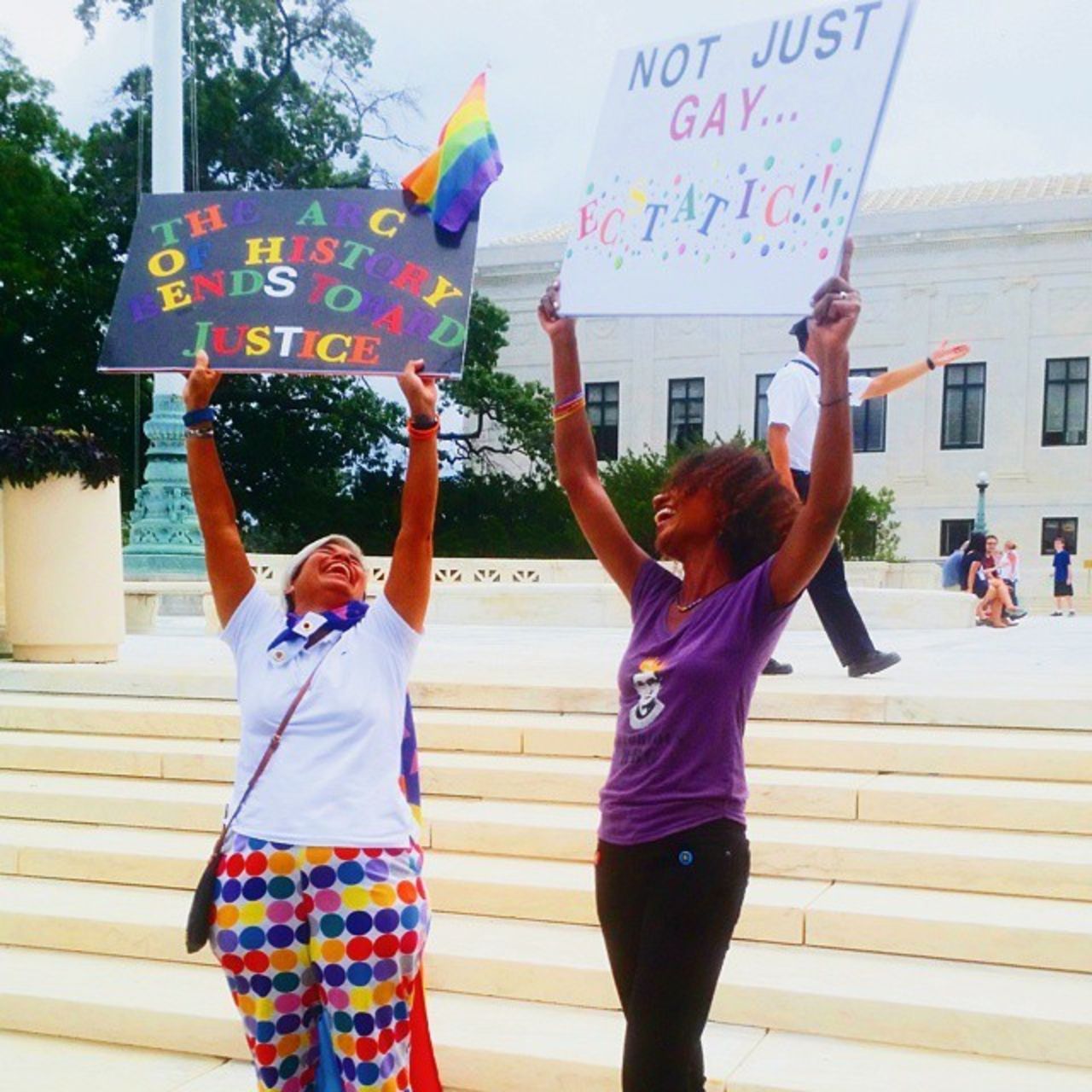 Kristen Nichole captured this photo of two women celebrating the decision to legalize same-sex marriage nationwide on Friday. "So excited to be on the steps of the Supreme Court today supporting the equal marriage decision!" she said via Instagram