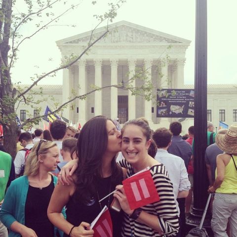 "A pic for the future kids. So they can see that their moms were at the Supreme Court the day love became law," said Rachel Evans via Instagram. 