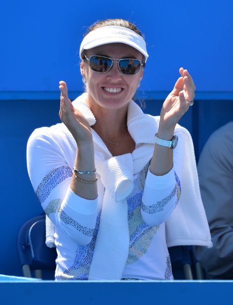 Martina Hingis was courtside for the final of the WTA Tour event at Eastbourne, watching her fellow Swiss Belinda Bencic play Poland's Agnieszka Radwanska.