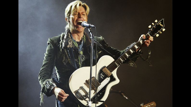 Seen performing in 2004, Bowie sang four solo songs at Live Aid. He <a href="index.php?page=&url=http%3A%2F%2Fwww.cnn.com%2F2016%2F01%2F11%2Fentertainment%2Fdavid-bowie-death%2F" target="_blank">died in 2016 </a>at age 69 after losing a battle with cancer. 