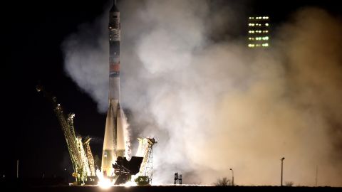 Russia's Soyuz TMA-16M spacecraft, carrying the International Space Station (ISS) crew of US astronaut Scott Kelly and Russian cosmonauts Gennady Padalka and Mikhail Kornienko, blasts off from the launchpad at Baikonur Cosmodrome on March 28, 2015. If a conflict were to break out, the dependence of the U.S. on Russian launch facilities could be a major issue.  