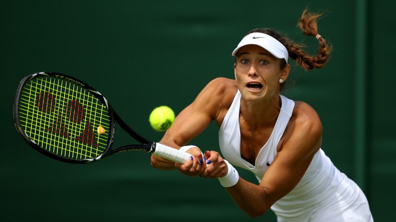 Vitalia Diatchenko plays a forehand during her first-round Wimbledon match against Anna-Lena Friedsam on Monday, June 29.