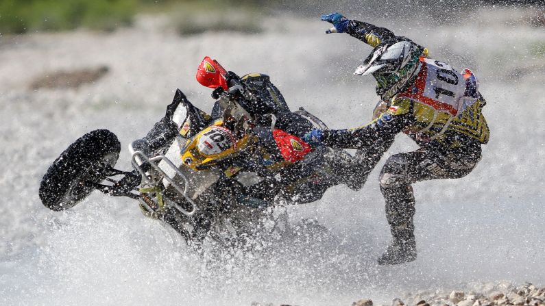 Adrian Bernat loses control of his vehicle while taking part in the Italian Baja race on Sunday, June 28.