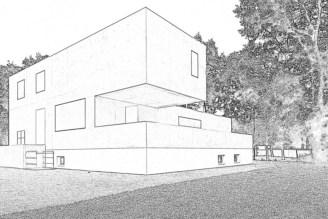 A sketch of the Gropius house, one of the seven Meisterhaeuser, or Master Houses, of the Bauhaus. 
