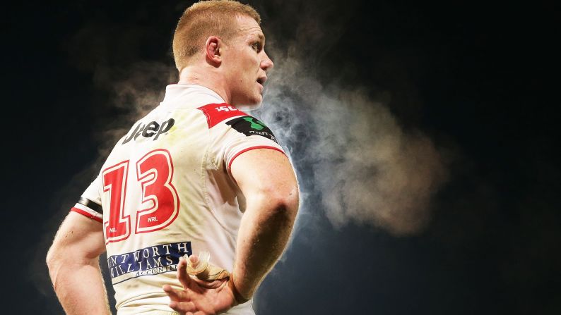 Ben Creagh, a rugby player for the St. George Illawarra Dragons, pauses during a match in Sydney on Saturday, June 27.