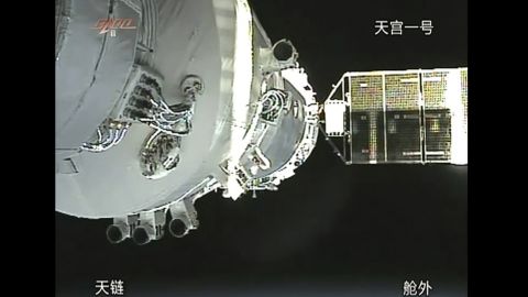 In this image taken from China's CCTV, the Shenzhou 8 craft docks with the orbiting Tiangong 1 module in November 2011. The ability to bring together two systems moving at such high speeds can also be used not merely for rendezvous, but attack and targeting if a conflict were to break out in space. 