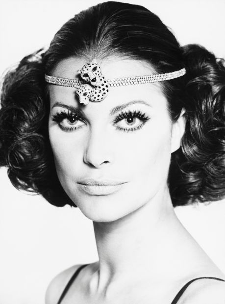 A model wears a panther headband fashioned from two panther brooches and a triple diamond line in this photo from 1967.