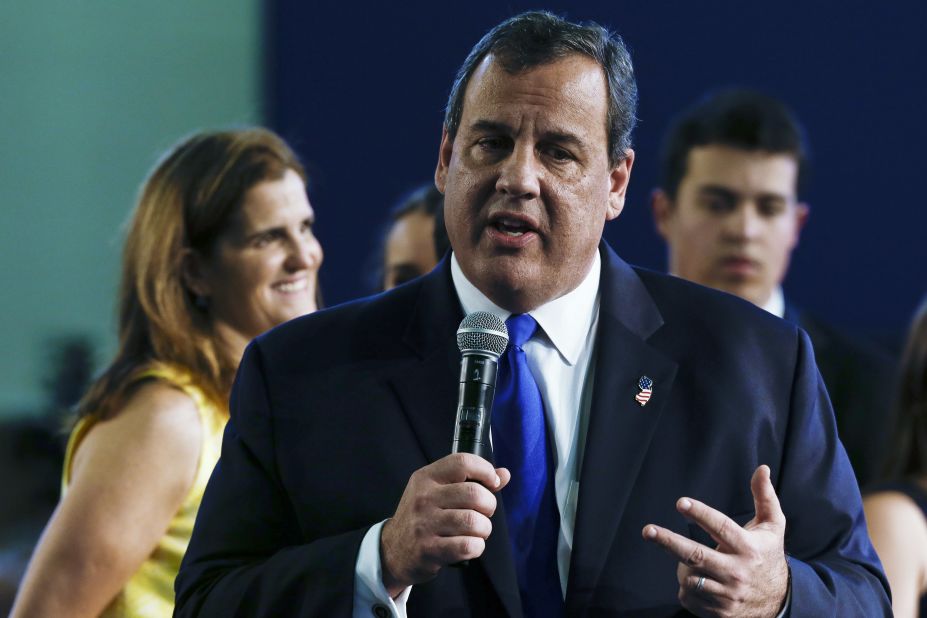New Jersey Gov. Chris Christie, joined by his family, announces his candidacy for the Republican presidential nomination on June 30 at Livingston High School in Livingston Township, New Jersey.