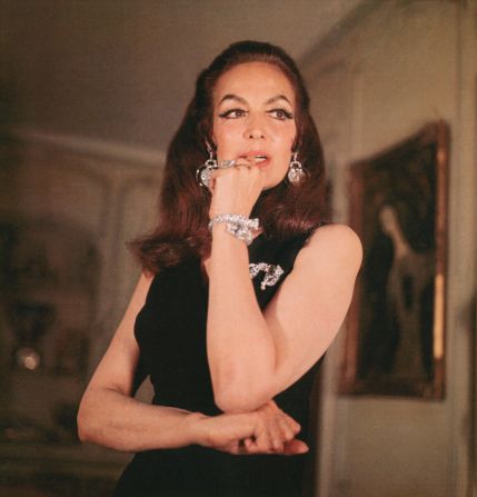 Mexican actress María Félix  seen here wearing a custom two-headed Cartier panther bangle in 1967. 
