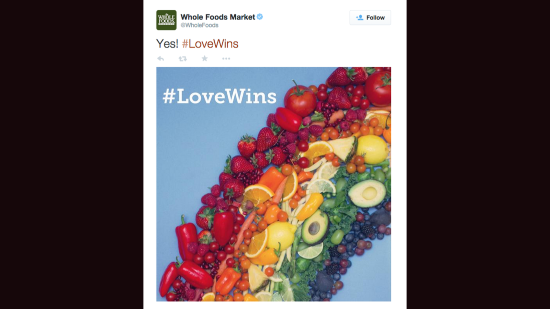 Many companies, including Whole Foods, AT&T and Coke, celebrated the Supreme Court decision by turning logos into rainbows. 