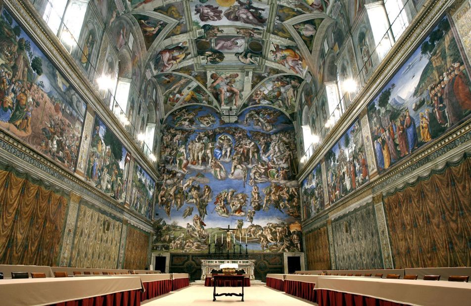 The ceiling of the Vatican's Sistine Chapel, painted by Michelangelo, attracts millions of tourists each year. Last year a new heating and cooling system was introduced in order to try to combat the harmful side effects of tourism. 