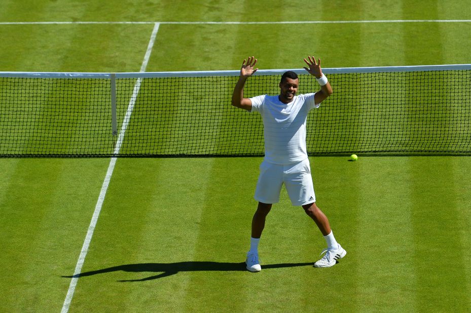 Jo-Wilfried Tsonga, a former Wimbledon semifinalist, had reason to celebrate after topping tricky left-hander Gilles Muller in five sets. 