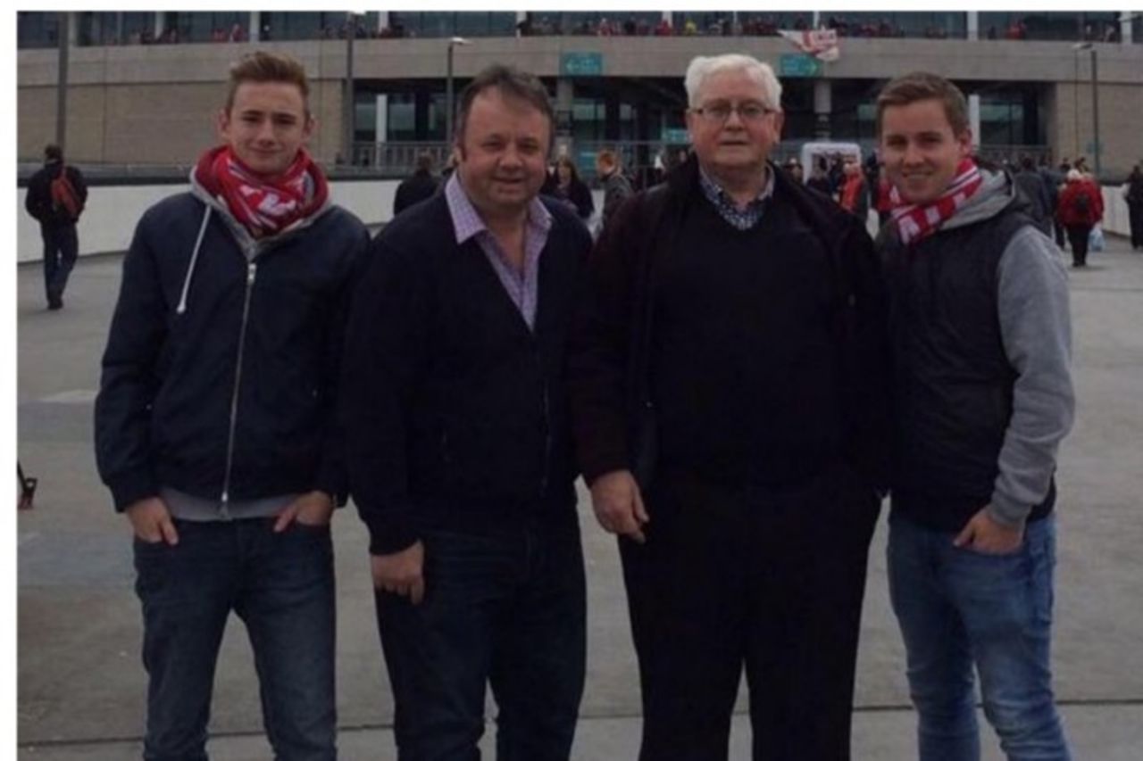 The attack also killed three generations of one family -- Adrian Evans (second from left), 44, his father Patrick (second from right), 78, and his nephew Joel Richards (right), 19. All three were fans of the Walsall Football Club, and fellow fans laid their scarves down outside the stadium in mourning. Joel's brother Owen (left), 16, was shot in the shoulder but survived.