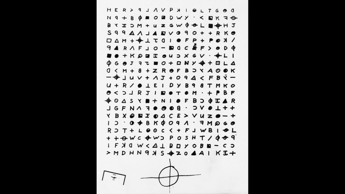 San Francisco's "Zodiac Killer" was blamed for at least five murders but took credit for as many as 37 in boastful letters sent to the police, some containing swatches of bloody clothing as proof. This is a copy of a cryptogram sent to the San Francisco Chronicle by someone claiming to be the killer. <br />