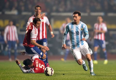Messi, considered by many the best soccer player in the world, playing for Argentina in a recent game against Paraguay. 