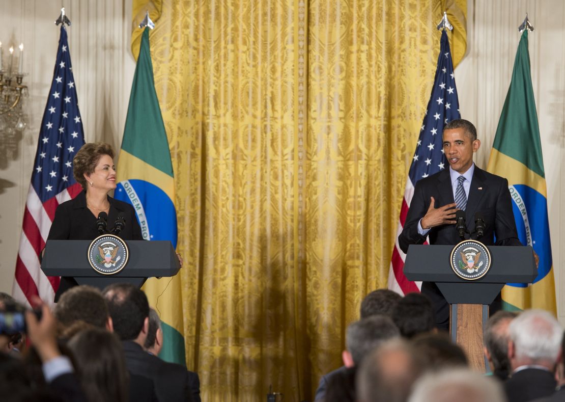 U.S. President Barack Obama and Brazilian President Dilma Rousseff hold a joint press conference in the East Room of the White House in Washington, DC, June 30, 2015.