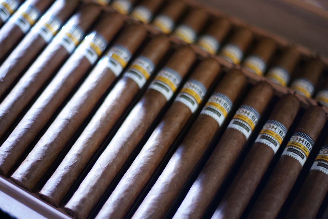 A box of the world's most expensive cigars, Cuban Cohiba Behike cigars on show in Madrid on October 19 2006. 