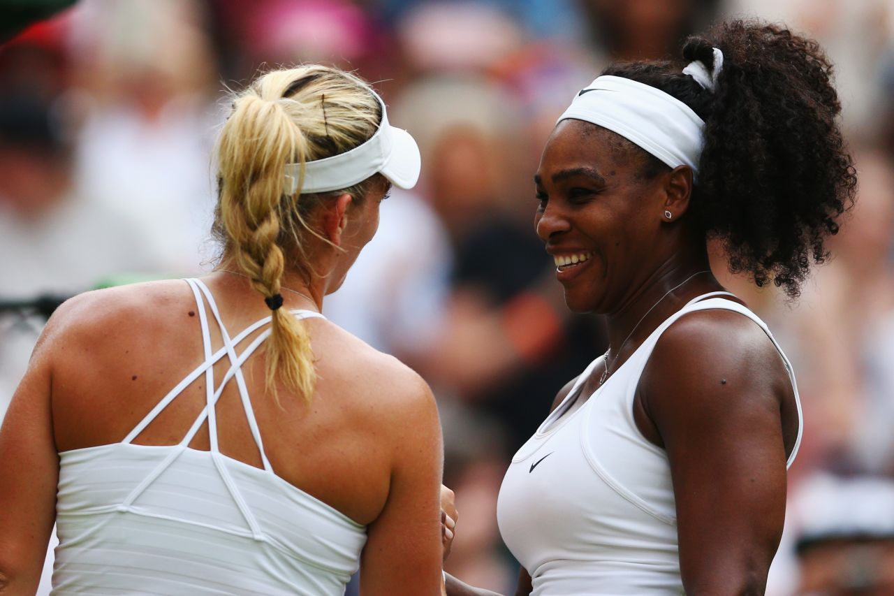 Among Wednesday's late matches, world No. 1 Serena Williams, right, cruised past Timea Babos.