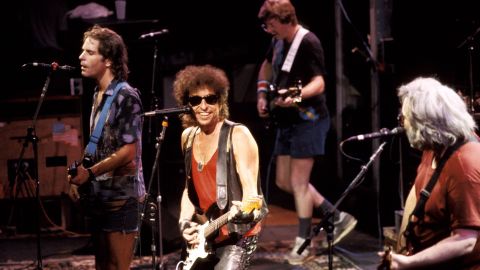 Bob Dylan performs with the Dead in 1986.