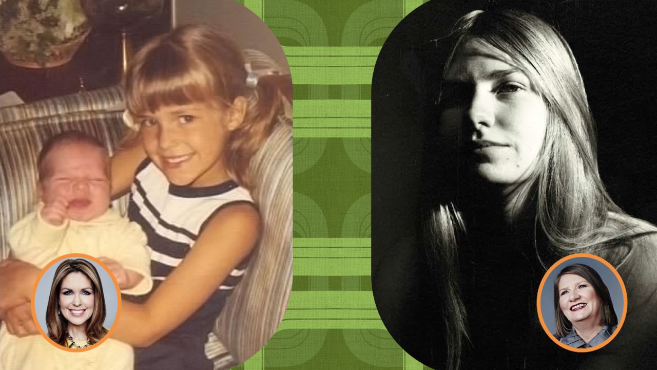 Left: CNN Anchor Christi Paul holds her baby brother. What a proud big sister! Right: National correspondent Jeanne Moos poses for a photo in 1975 while studying abroad in Strasbourg, France.