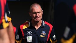 Adelaide Crows Head Coach Phil Walsh looks ahead during the round one AFL match between the Adelaide Crows and the North Melbourne Kangaroos at Adelaide Oval on April 5, 2015 in Adelaide, Australia.