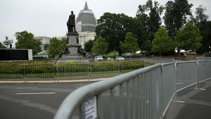WASHINGTON, DC - JULY 02: Barricades are set up for the Capitol Fourth concert at the west front of the U.S. Capitol July 2, 2015 in Washington, DC. Security has been increased for the upcoming July 4th holiday. (Photo by Alex Wong/Getty Images)