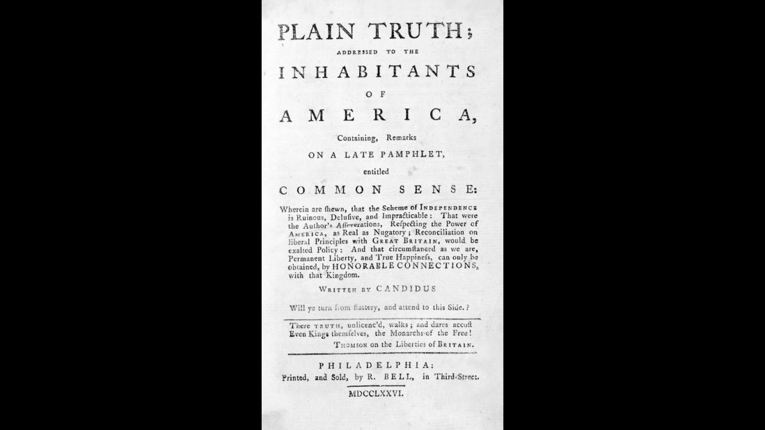 Thomas Paine published "Common Sense" in 1776. It was written in a plain style meant to convince the "common people" of the colonies to support the independence movement. The pamphlet was wildly popular, with founding father John Adams remarking that, "Without the pen of the author of Common Sense, the sword of Washington would have been raised in vain."