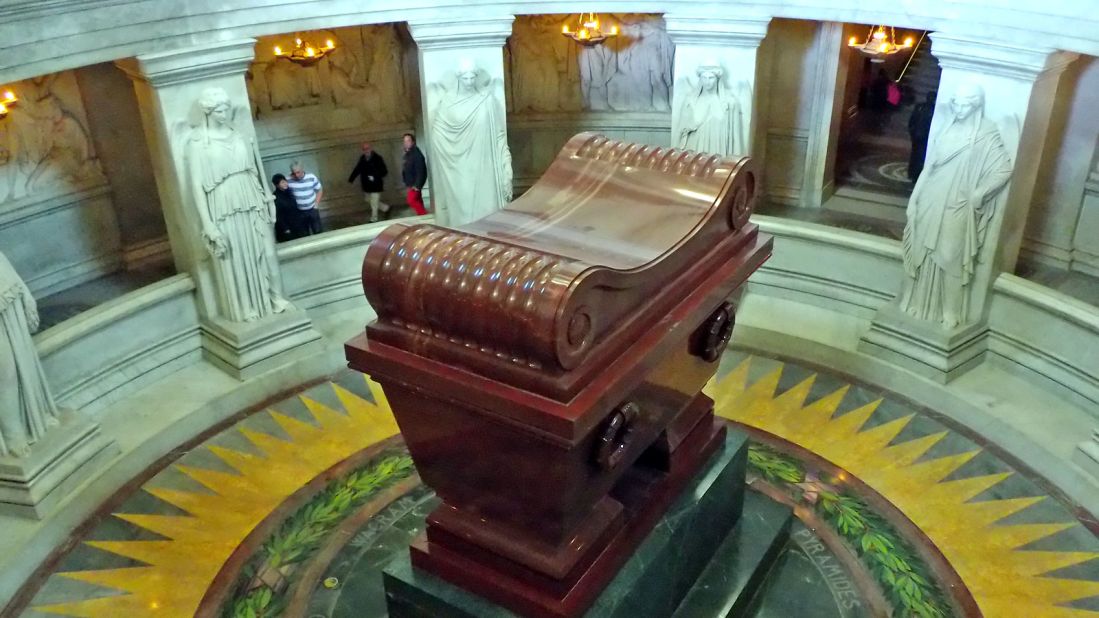 Napoleon has been laid to rest under an echoing golden dome, surrounded by his army and some friends and family, in a gigantic brown marble sarcophagus. 