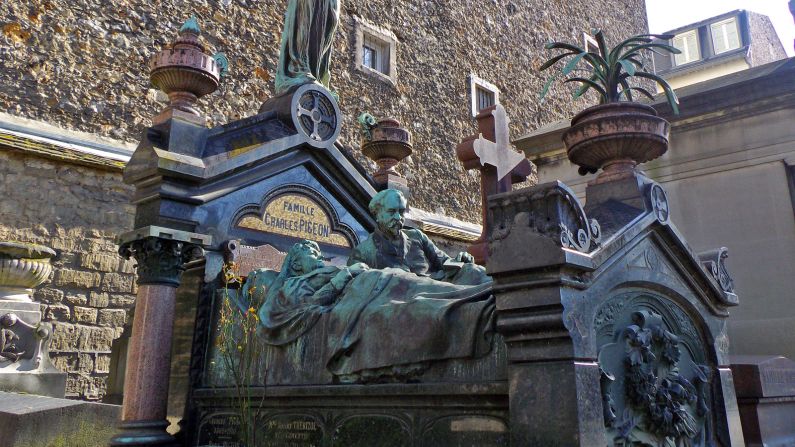Industrialist and inventor Charles Pigeon and his wife are the occupants of another unusual Montparnasse grave. Their final resting place features a life-size bronze of the couple reclining in bed.