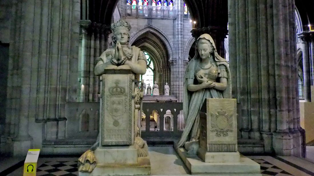 All but three of the Kings of France are interred in the crypt of the Basilica Saint Denis. Marble effigies of the interred royals sit in state, adding to the splendor of the setting.<br /> 
