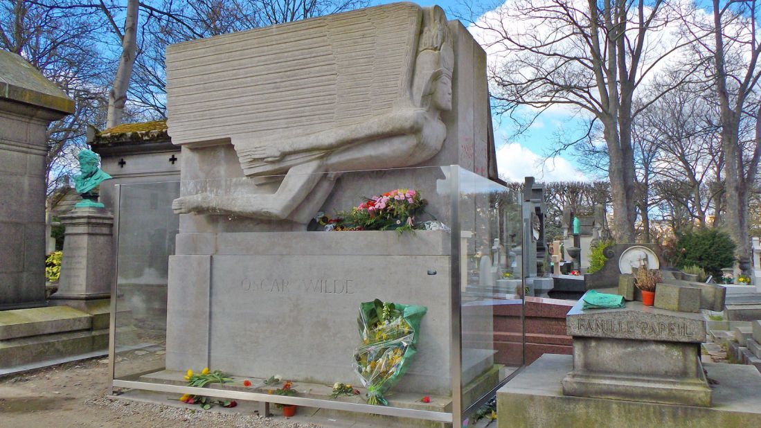 In Pere Lachaise, Paris's most famous cemetery, playwright Oscar Wilde's grave is now encased in glass to prevent fervent fans from leaving lipstick kisses on the white stone.