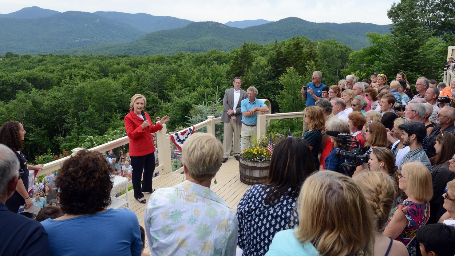 Candidate Hillary Clinton speaks at an organizing event at a private home in Glen, New Hampshire. 