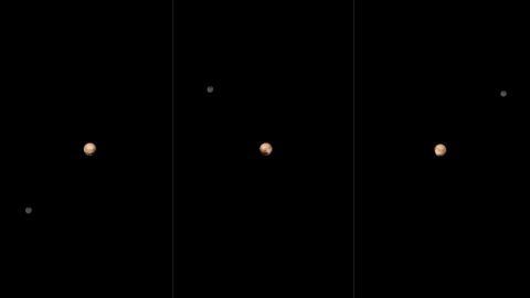 New Horizons took six black-and-white photos of Pluto and Charon between June 23 and 29. The images were combined with color data from another instrument on the space probe to create the images above. The spacecraft was 15 million miles away when it started the sequence and 11 million miles when the last photo was taken.